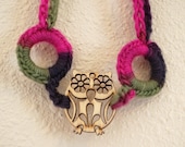 Crochet Owl Necklace Womens Pink Purple Green Necklace Nursing Necklace Breastfeeding Necklace