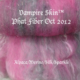 Phat Fiber Oct 2012  - Vampire Skin- Mish-Mash Spinning batt VSMM001 (smooth) - Baby alpaca, ultrafine merino, Silk, Firestar  - 2 oz