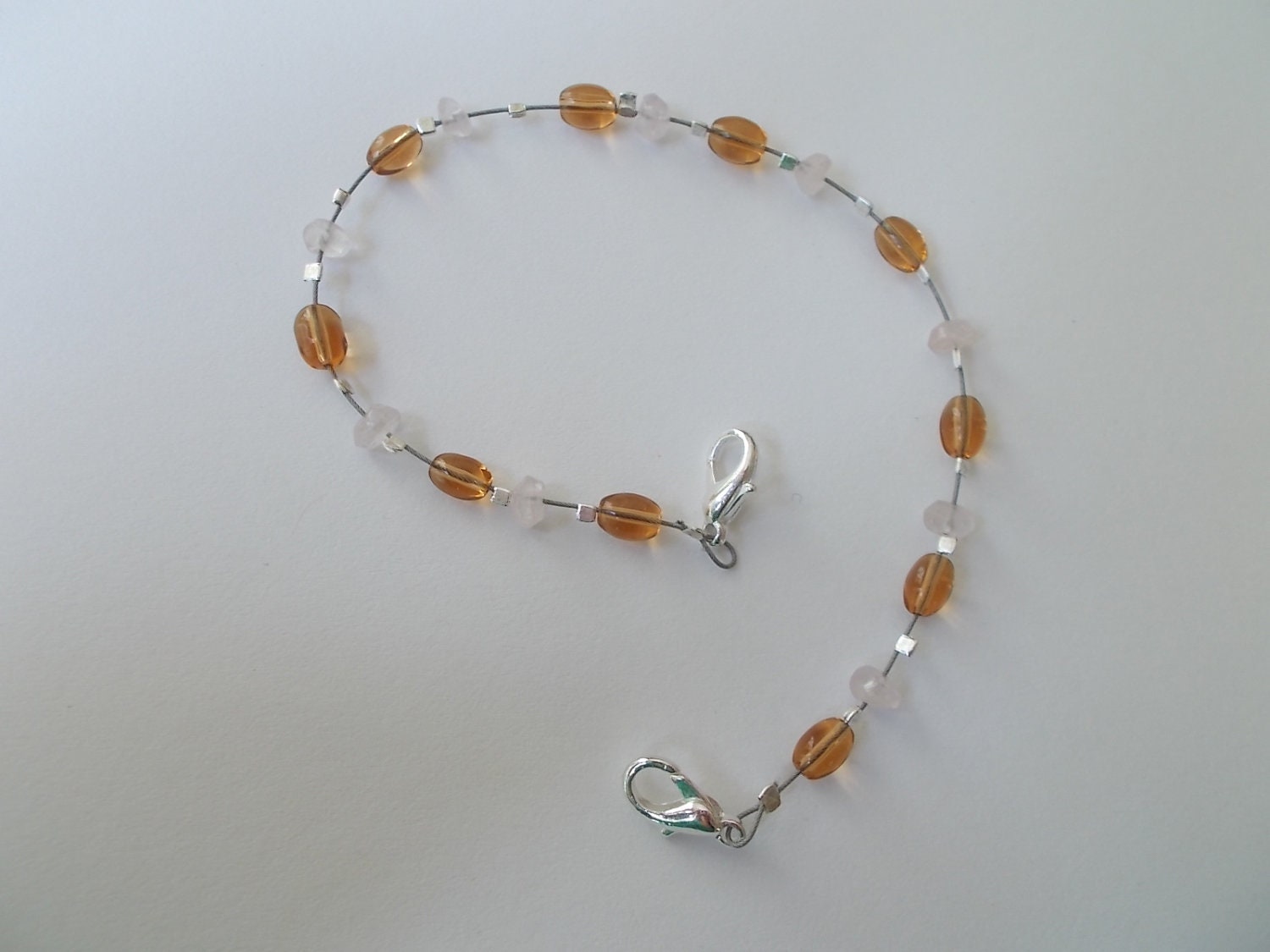 Soothing Rose Quartz and Amber Infant to Child Adjustable Anklet or Bracelet, Reiki Charged