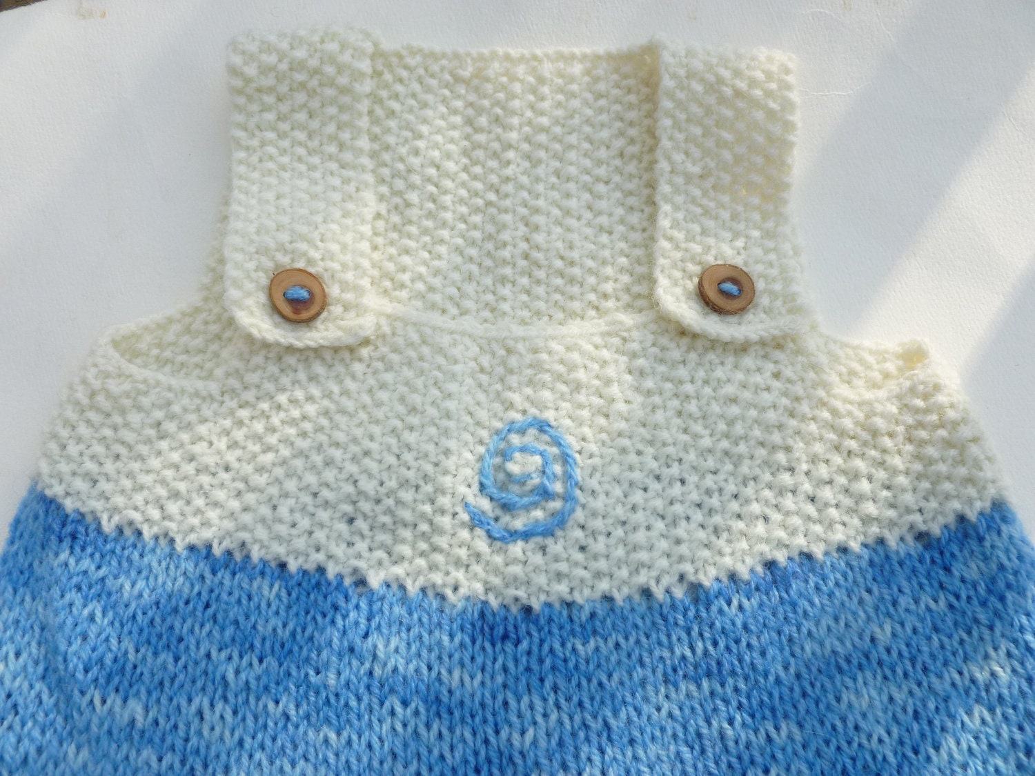 Hand knit wool baby sack wearable blanket