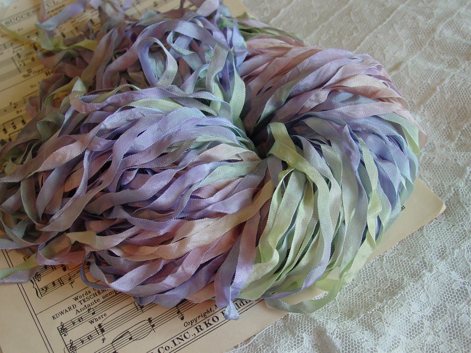 Hand Dyed Ribbon - PHLOX, quarter inch wide ribbon, 5 yards