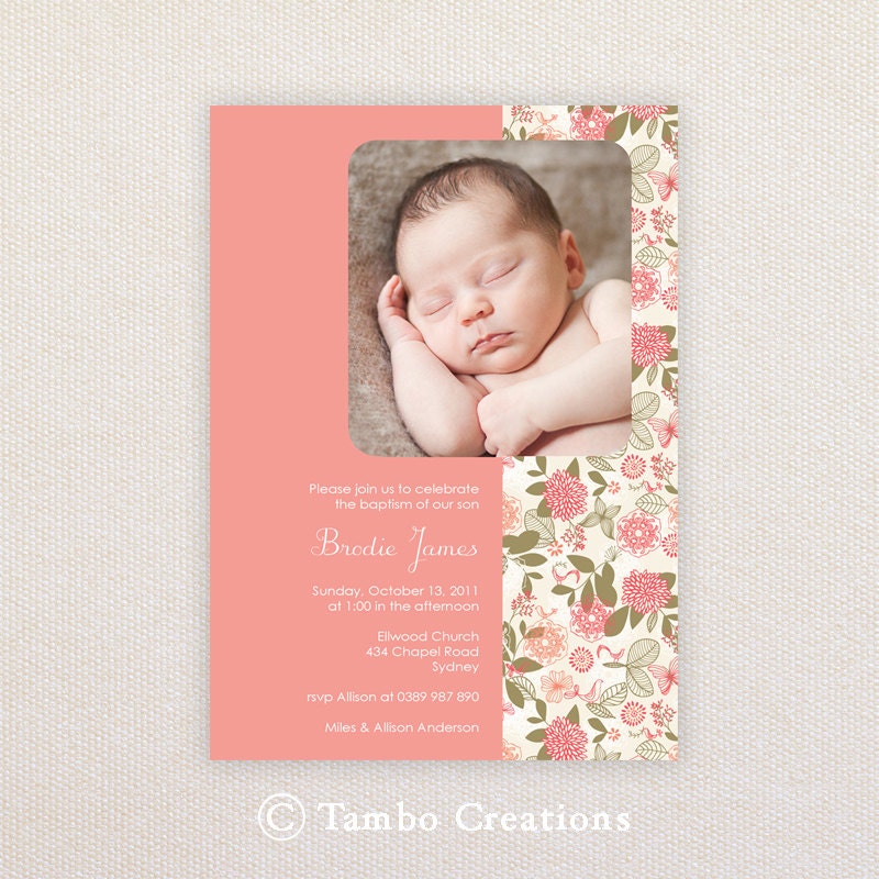 Photo Christening/baptism Invitations. Girls whimsical design. I Customize, You Print. Il_570xn