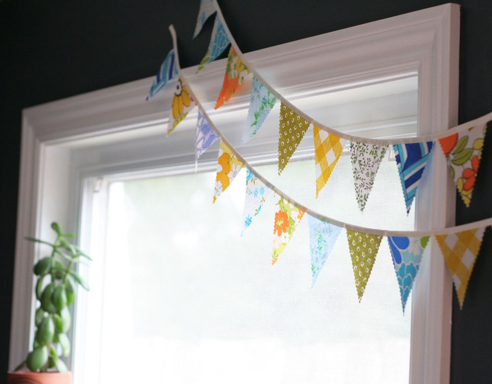 Bunting Fabric Bunting Fabric Banner Reusable Decorations Vintage Fabrics by Knotted Nest