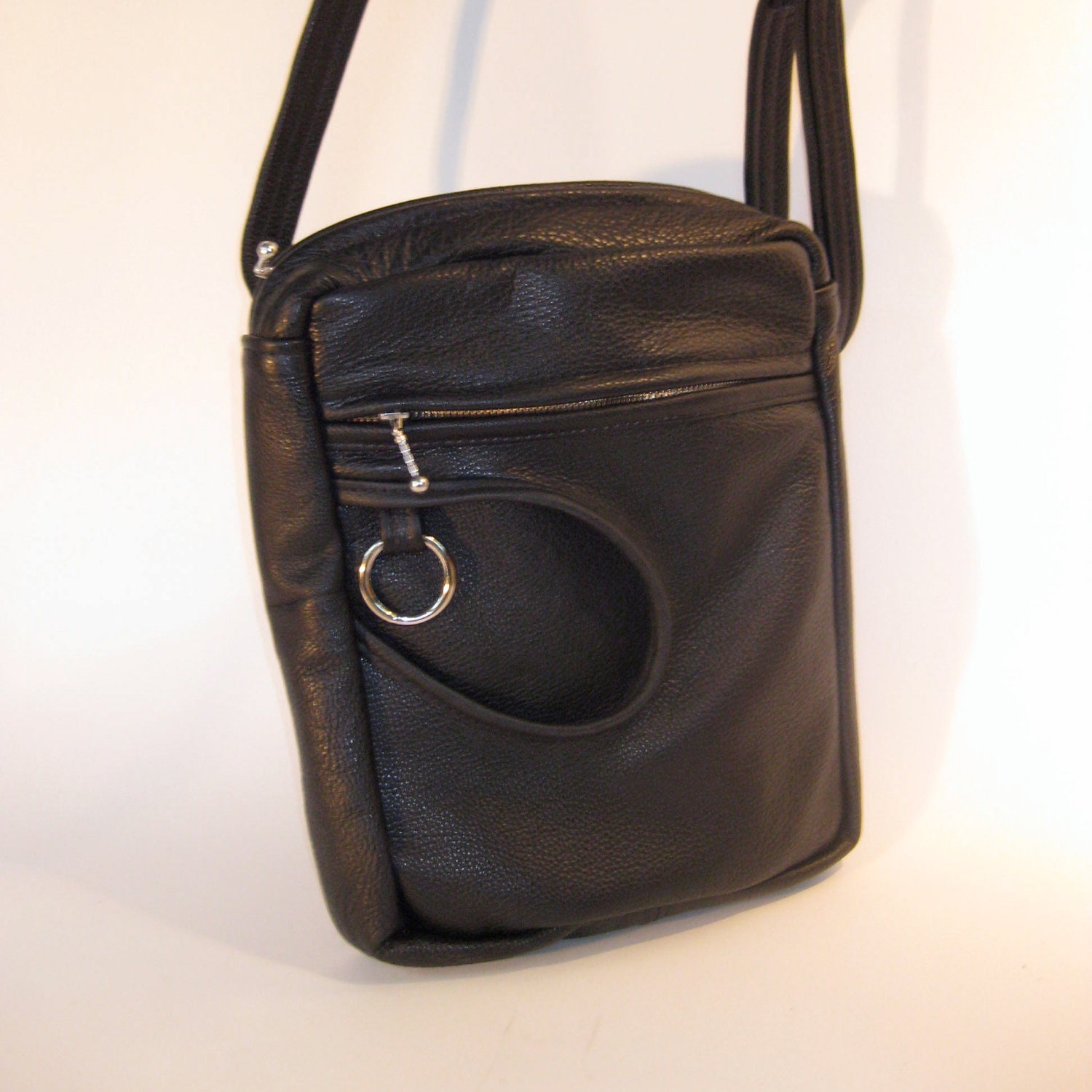 Black Leather Shoulder Bag, Crossbody Man's Satchel,Messenger Pouch, Murse-The Toledo