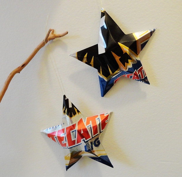 Tecate Light  Beer Stars Gift Toppers Ornaments Aluminum Can Upcycled