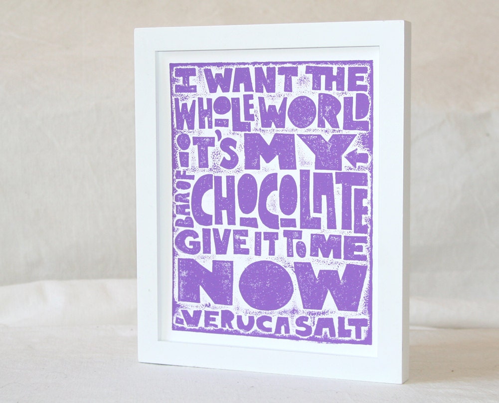 Wall  hanging, Willy Wonka Wall Art, Typography, Letterpress, Veruca Salt. Posters and Prints, Baby Nursery