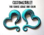 I Love You Heart Polymer Clay Gauged Earrings 2g, 0g, 00g, 7/16", 1/2"
