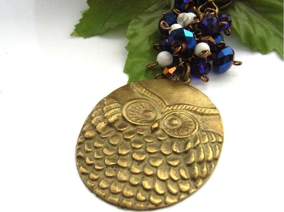 Purse bag charm owl charm crystal gemstone blue white UK seller