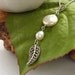 Necklace white coin pearl leaf charm sterling silver chain UK seller