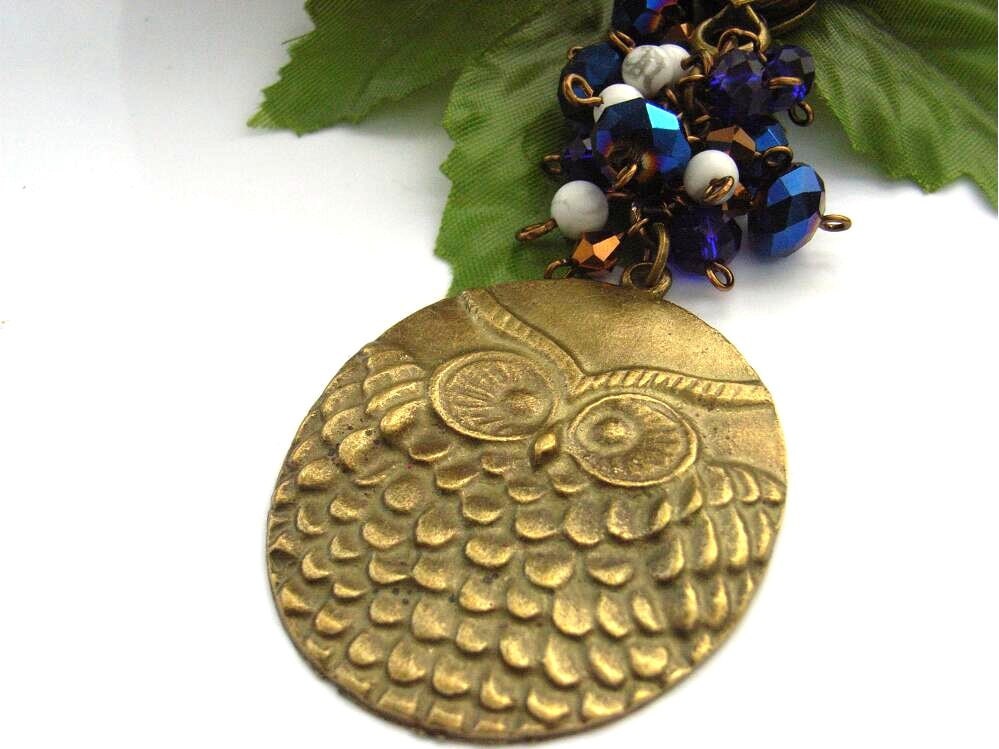 Purse bag charm owl charm crystal gemstone blue white UK seller