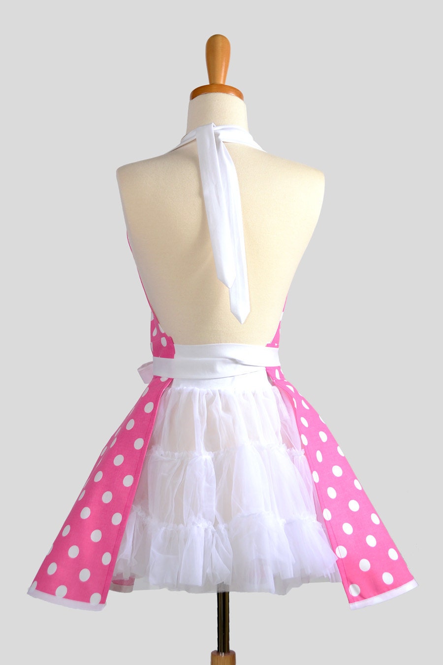 Reserved for CAT Sweetheart Retro Apron - Sexy Womens Apron Hot Pink and White Polka Dot Cute Full Kitchen Apron