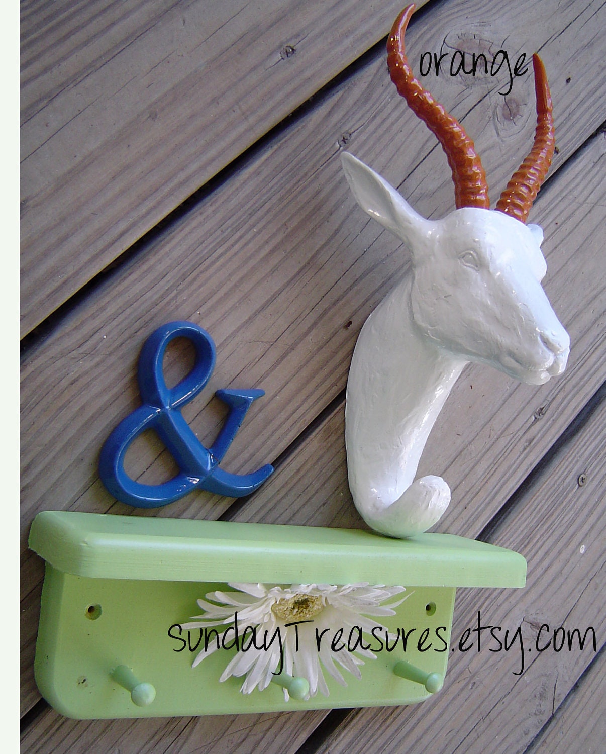 Antelope / Faux Taxidermy / Head Wall Mount / The Zalika /  WHITE / ORANGE / Home Decor. Sign / Urban Cowboy / Modern Chic /
