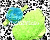 NEW- Photo Prop Set- Lime Green and Turqouise Chiffon Ruffle Bum Baby Bloomer and Headband Set- Choose your Size - Photo Prop- MY2LILPIXIES