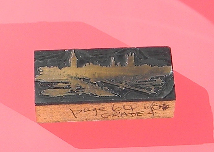 Print block, London scene, Houses of Parliament, river Thames, Big Ben