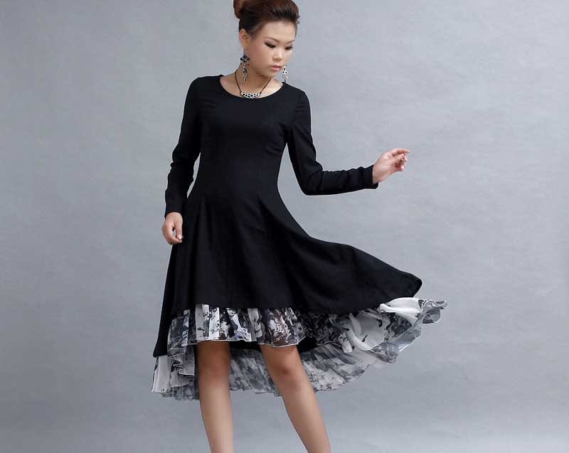 Black linen day woman dress  (277)