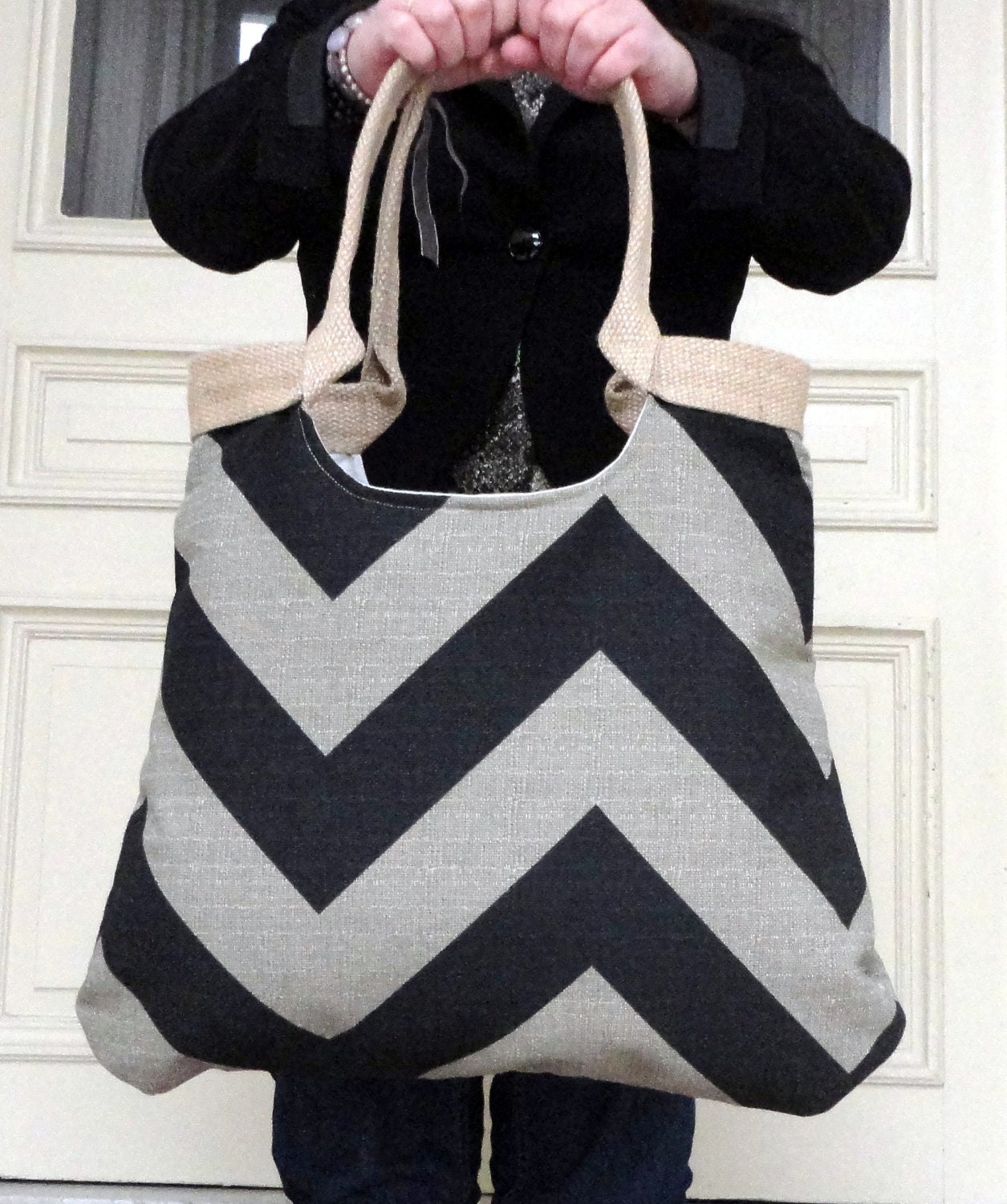 Stone Black/Denton chevron tote bag  FASHION