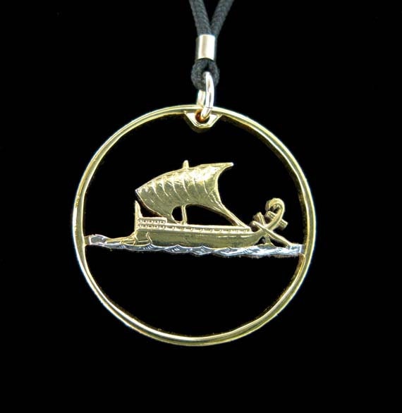 Cut Coin Jewelry - Greece - Ancient Boat - Pendant