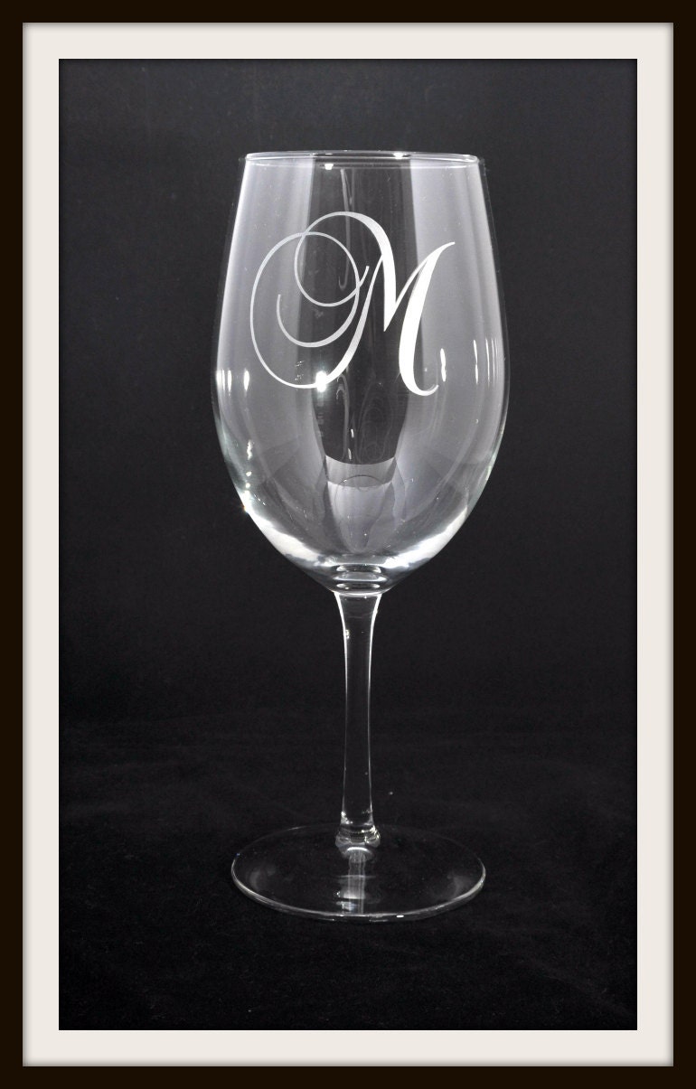 Monogrammed White Wine Etched  Glass