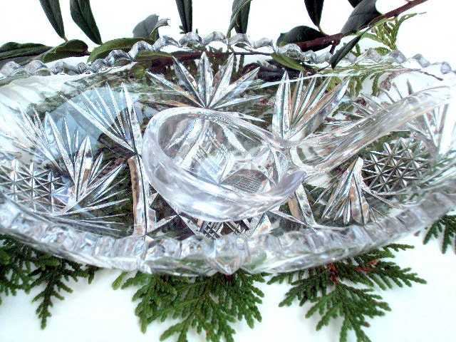 Vintage McKee Prescut Relish, 1916 Aztec Sunburst Pattern with Sawtooth Edge, Relish Dish with Glass Spoon  I TAKE CREDIT CARDS