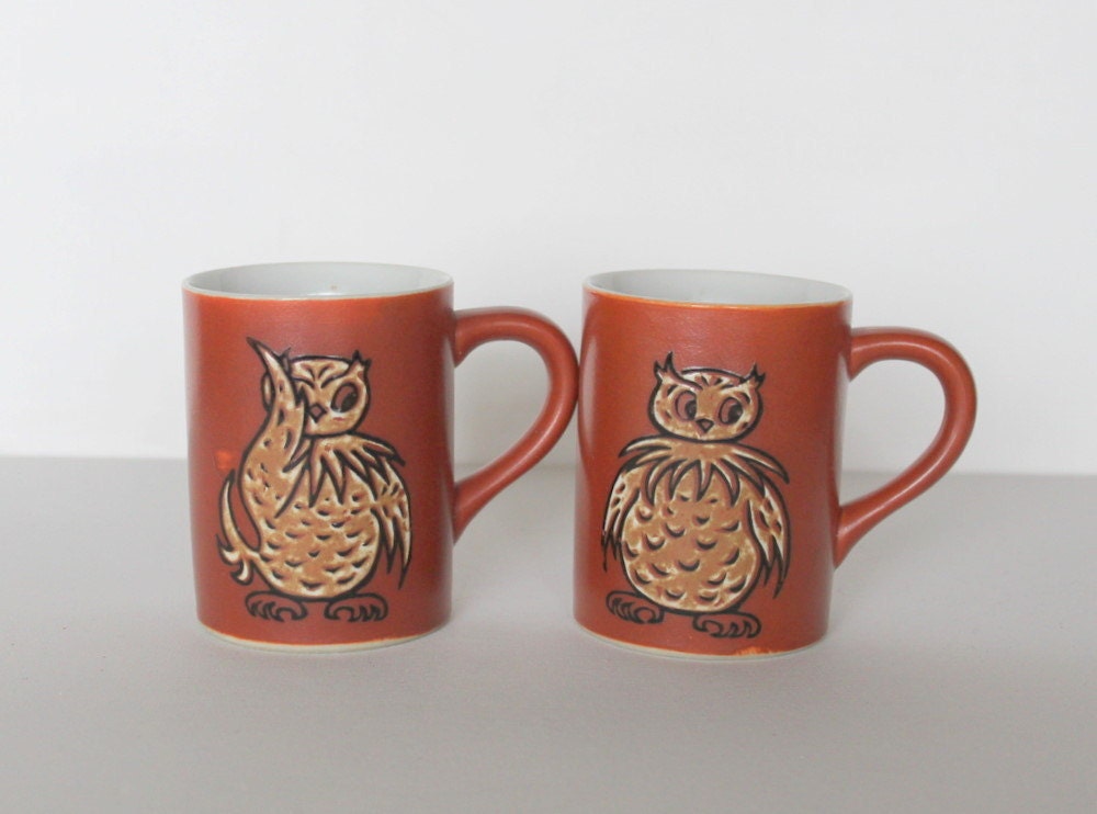 RARE Antique Owl Mugs Set of Two by Uptown Vintage