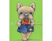 Original French Bulldog in Overalls Little Frenchie Boy Painting