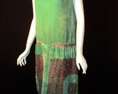 Unusual 1920s Lame Great Gatsby Dress Metallic colored lace Silk Velvet original Art Deco Good size