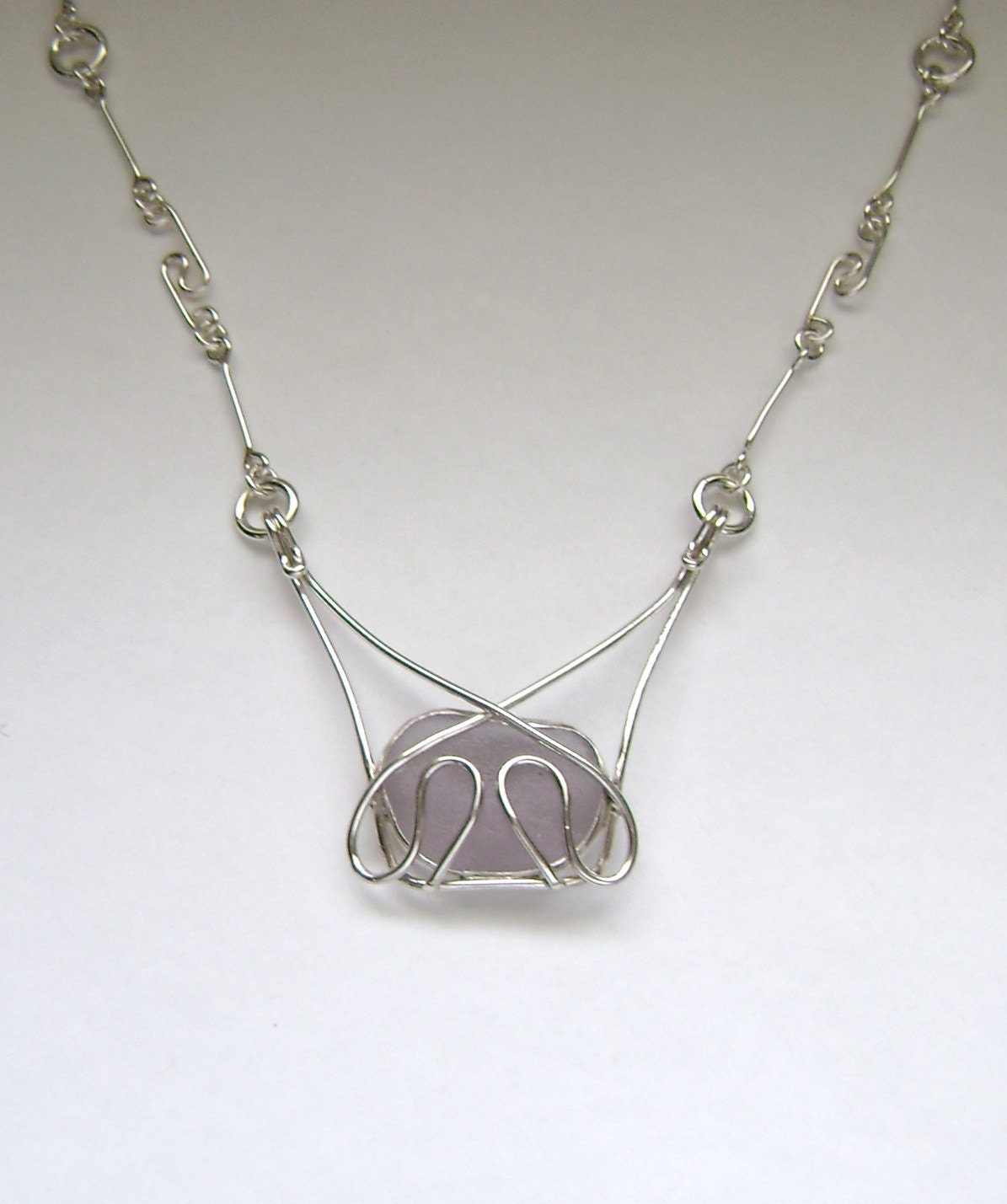 Sea Glass Jewelry - Sterling Purple Sea Glass Necklace With Handmade Chain
