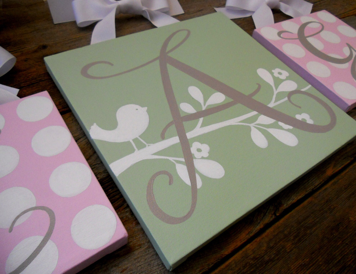 elizabeth monogram set, simply stated collection, pink and green