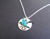 Graduation Gifts, Friends Gifts - STERLING FLY Necklace Blue Dove Blue Bird Necklace Flying Everyday Inspirational Jewelry