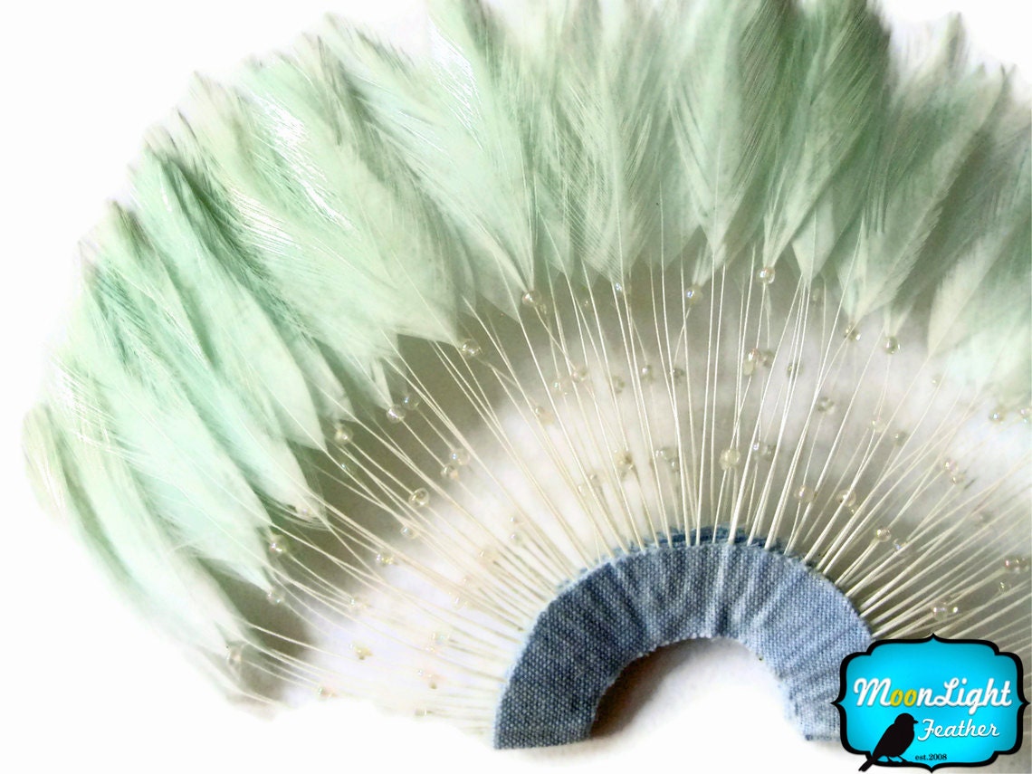 1 Piece - AQUA Half Beaded Pinwheel Stripped Rooster Hackle Feather Pads : 2017 - MoonlightFeatherInc