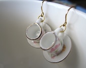 Tea Time Earrings - Sweet Dollhouse Decor Handmade Jewelry - Miniature Mini Tiny Small Bitty - Tea Cup and Saucer