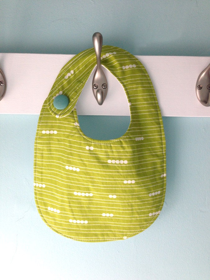 Baby Bib - Unisex - Green with aqua button velcro closure