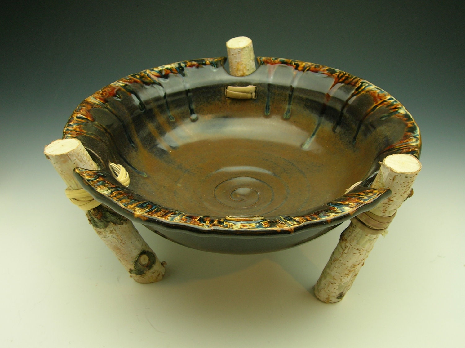 Handmade Rustic Bowl with Birch Legs