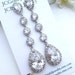 Bridal Earring - Long LARGE White Clear Peardrop Cubic Zirconia, Multi Round CZ Drop with White Gold Plated Peardrop CZ Post Earring