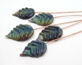 Handmade lampwork glass head pins  -  Variegated leaves  -  5 leaf headpins, blue, green, autumn leaves, fall leaves