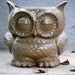 Large Owl planter utensil holder natural brown