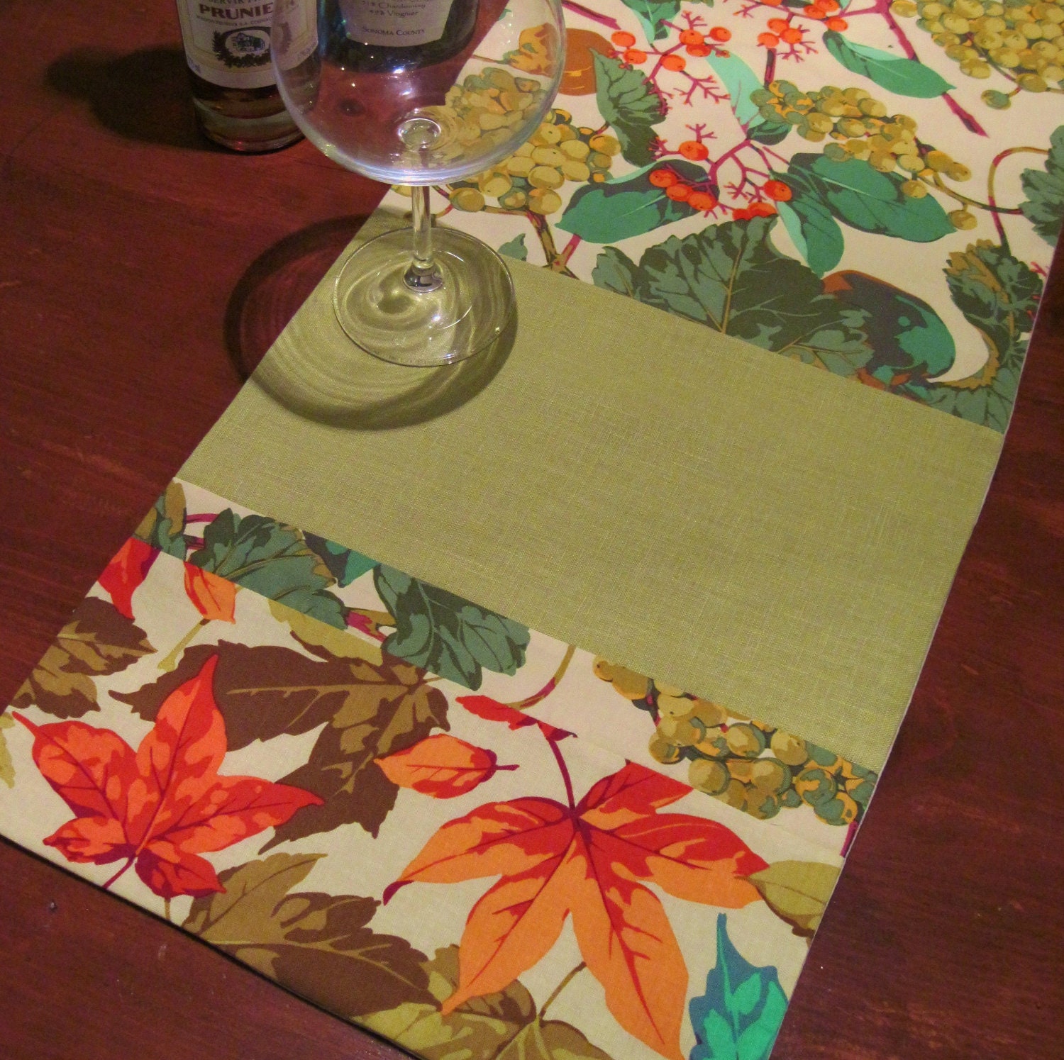 Winery Wedding/Vineyard Wedding Decor - Grapes, Pear & Leaves Linen Table Runner - Wine and Cheese Party, Hostess Gift, Housewarming Gift