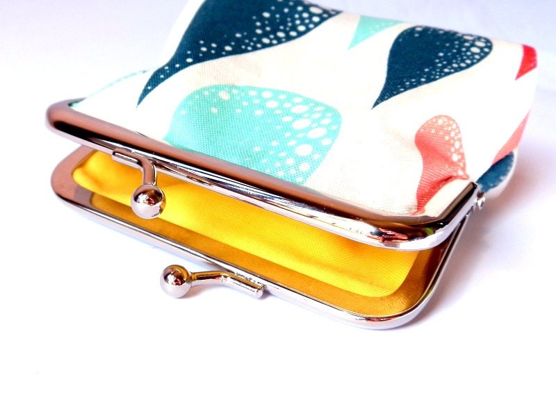 Coin purse Rain Drops aqua red blue rain drops on white