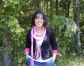PINK RIBBON Scarf for the Cure, Crochet Scarf, Pippy Scarf, Womens Scarves, Bohemian Fringed Scarf