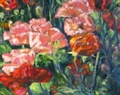 Original Oil flower painting impressionism poppies floral abstract contemporary garden landscape 12 x 12