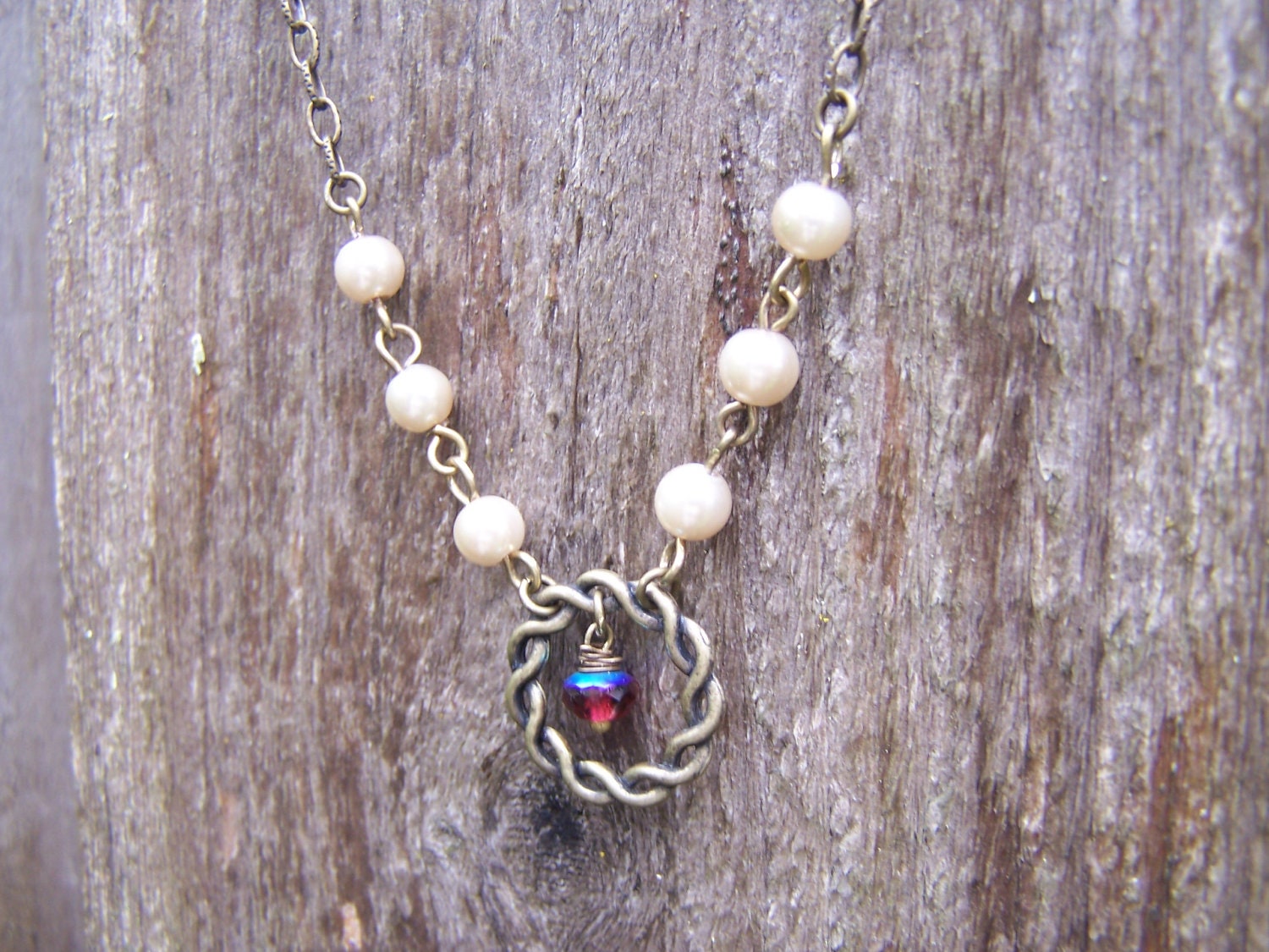 Antique Brass Chain Mocha Pearl Necklace