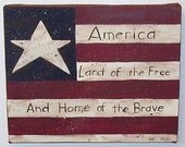 8 x 10 Original Acrylic Americana Flag Painting, Wall Art, Word Art, Distressed, Primitive Sign
