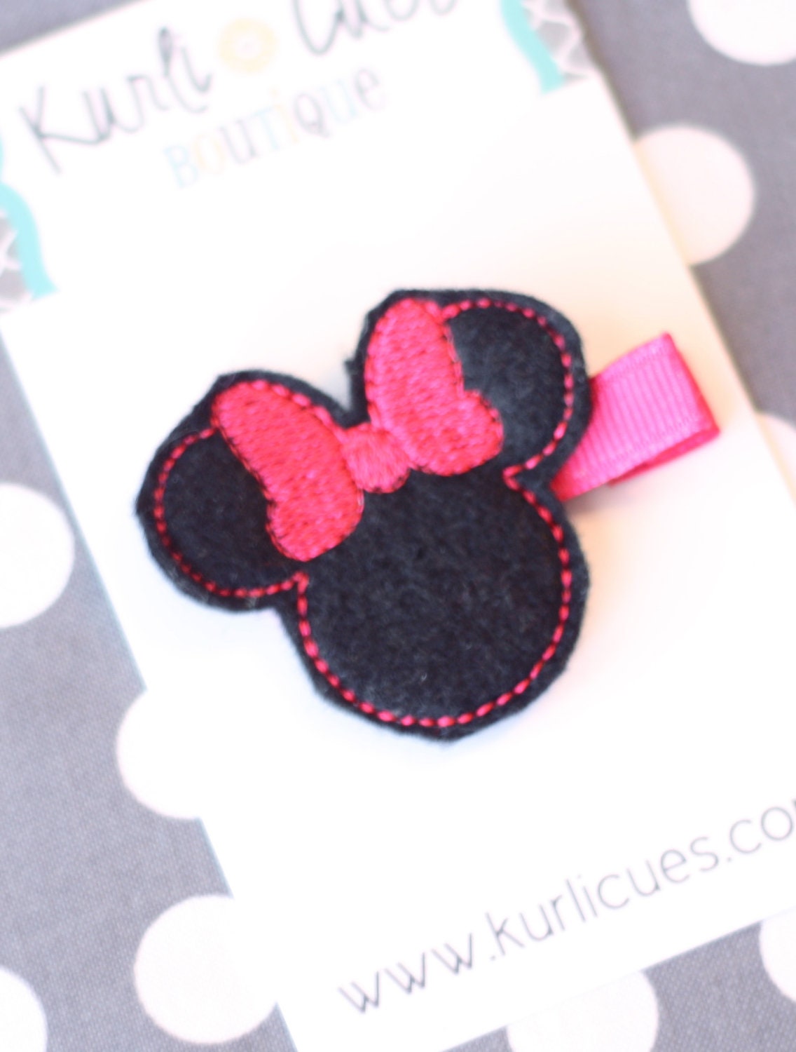 Felt Minnie Mouse Inspired Hair Clip - Shocking Pink - Ready to Ship