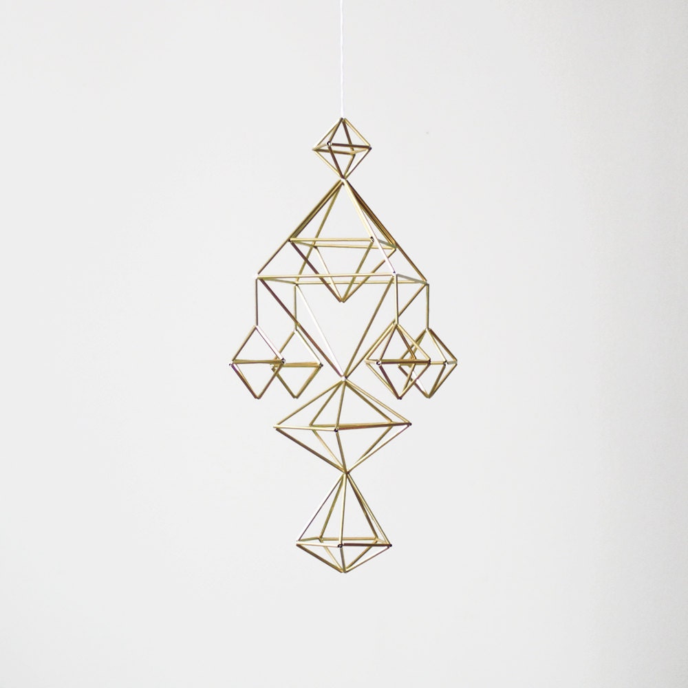 Brass Himmeli no. 6 / Modern Hanging Mobile / Geometric Sculpture