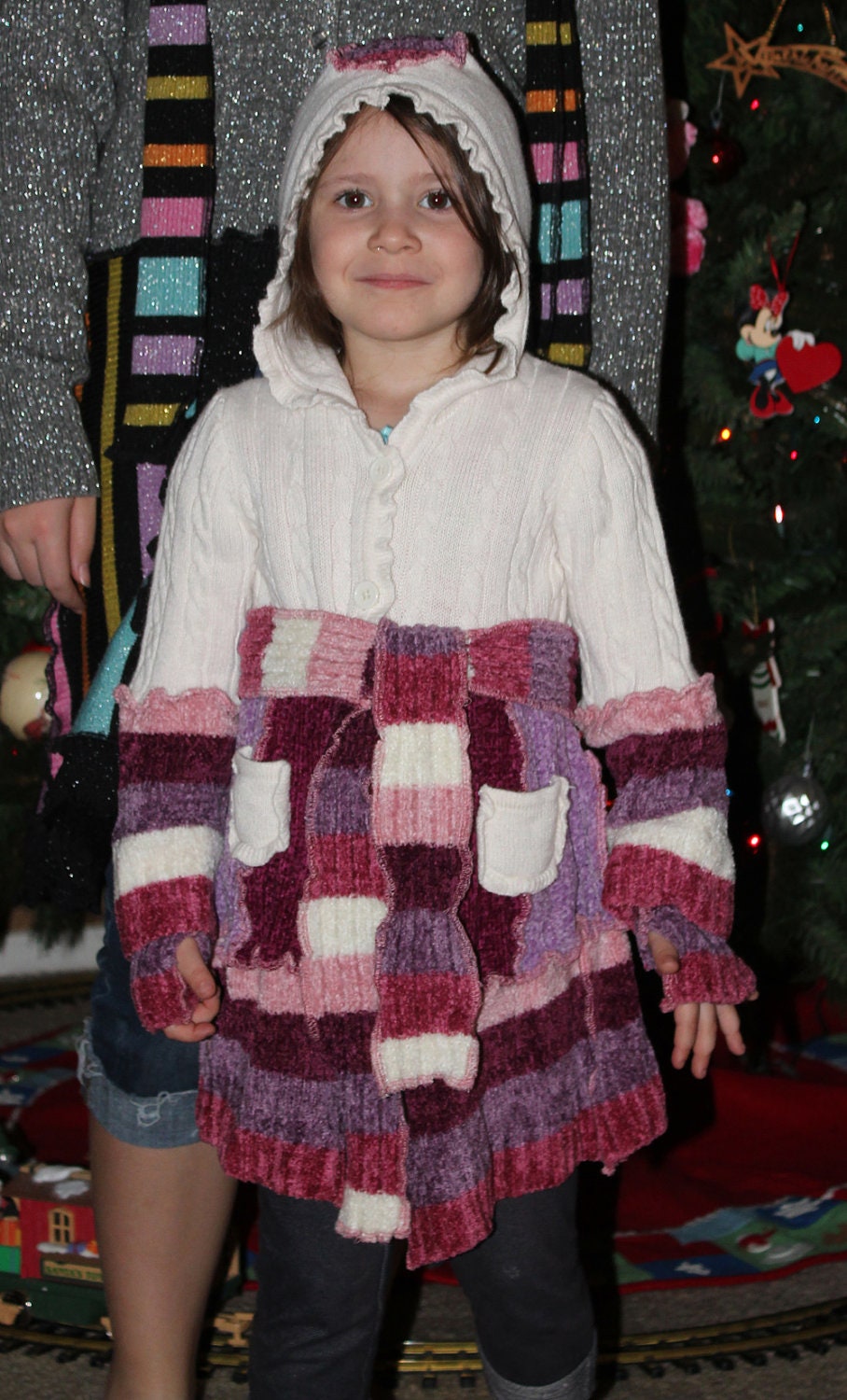 Girl's Upcycled One of a Kind Sweater Coat and Fingerless Gloves