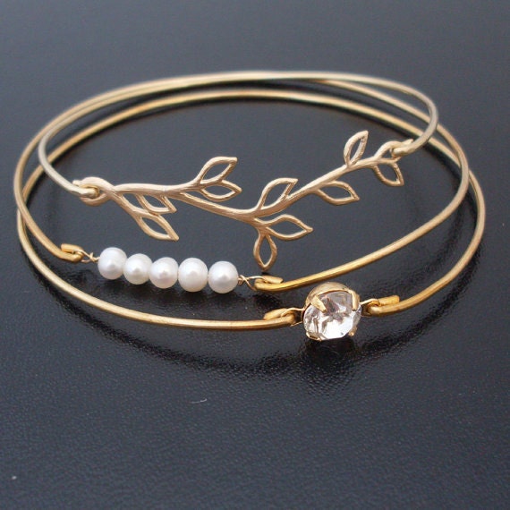 Olive Branch Bangle Bracelet, Gold Charm Bracelet, Olive Branch Bracelet, Gold Jewelry, Gold Bangle Bracelet, Vine, Olive Branch Jewelry