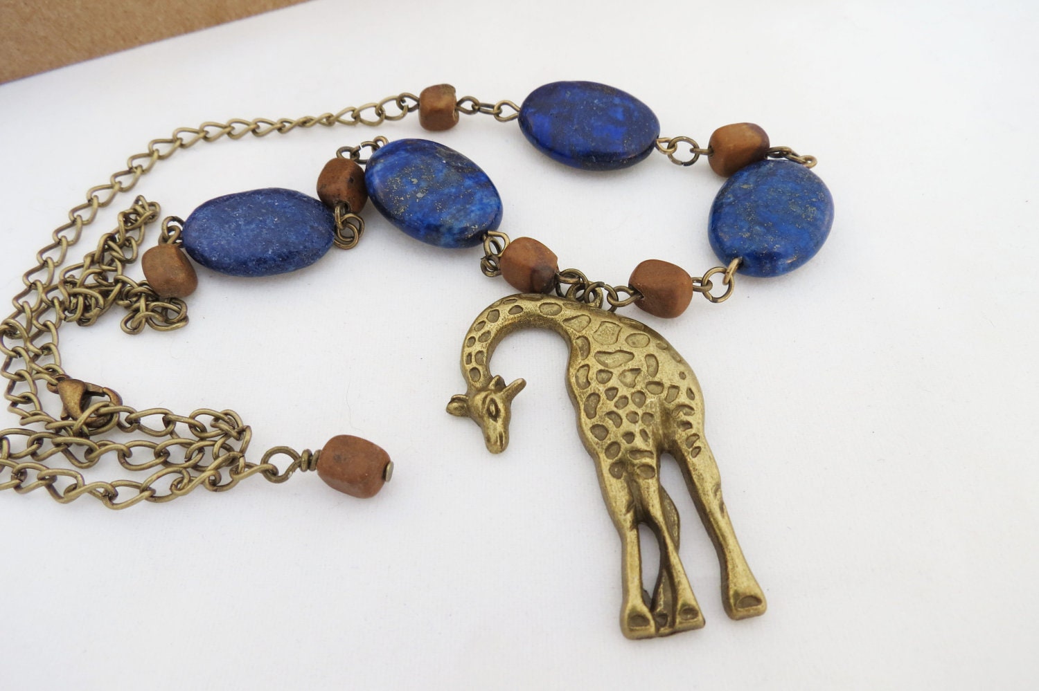 Lapis Lazuli Necklace on Giraffe Necklace Lapis Lazuli Antiqued Brass By Biddysbeads