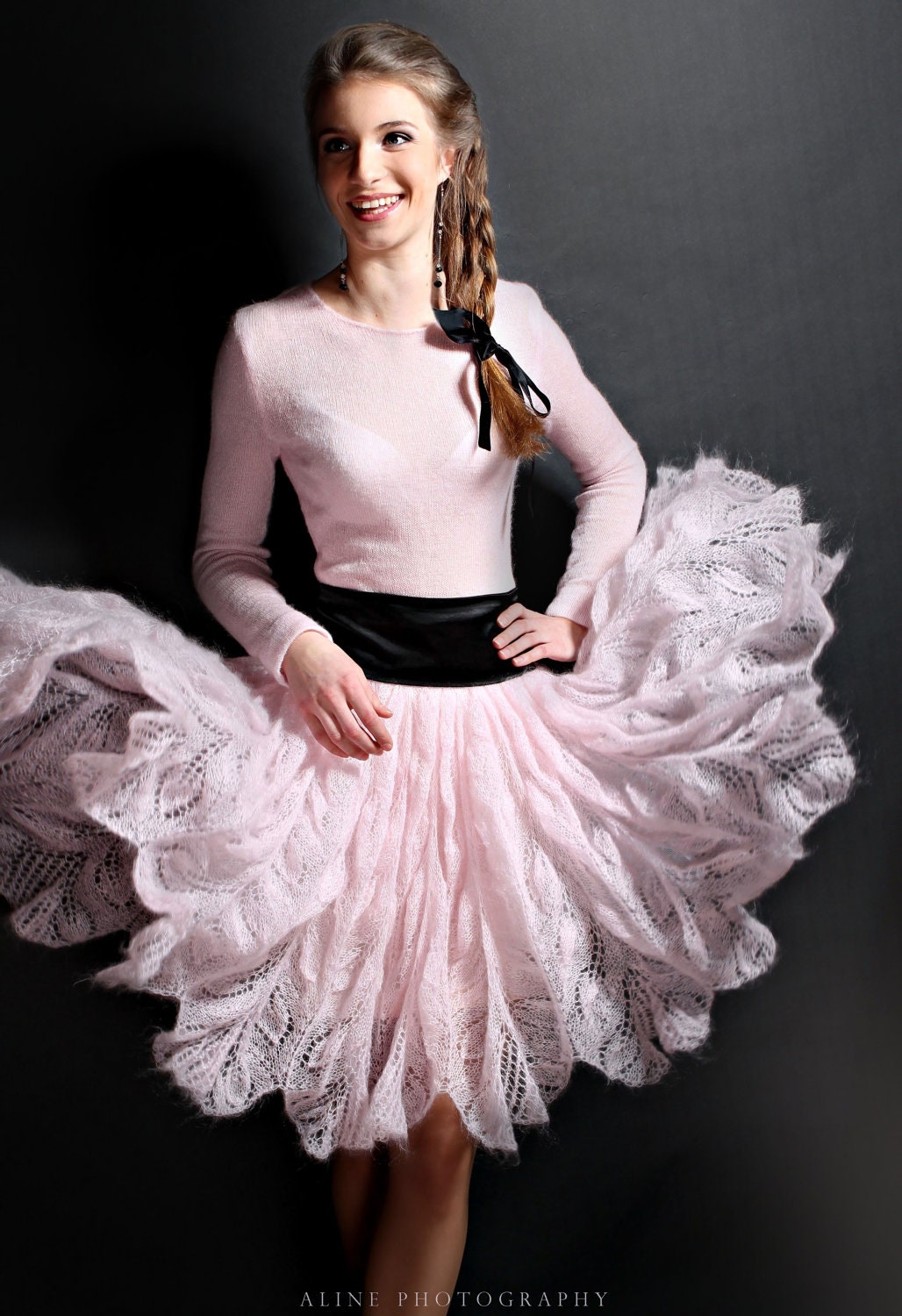 Knitted dress, pink color, very romantic and light ( free shipping)
