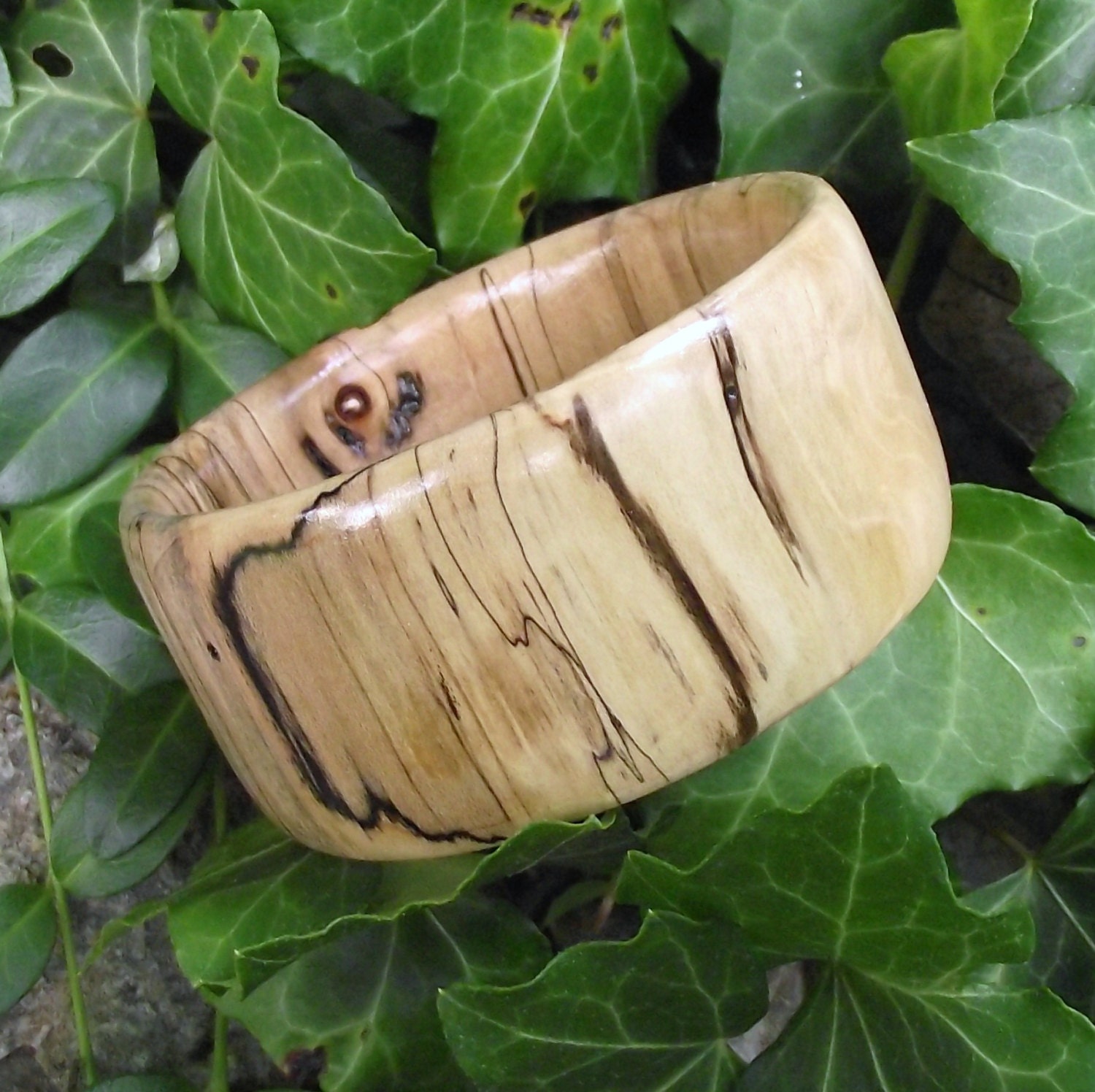Handmade Wood Bangle Bracelet - Eco-friendly Reclaimed Spalted Maple Wood Wooden Bangle Bracelet (Size M) - Natural Wood Jewelry Gift
