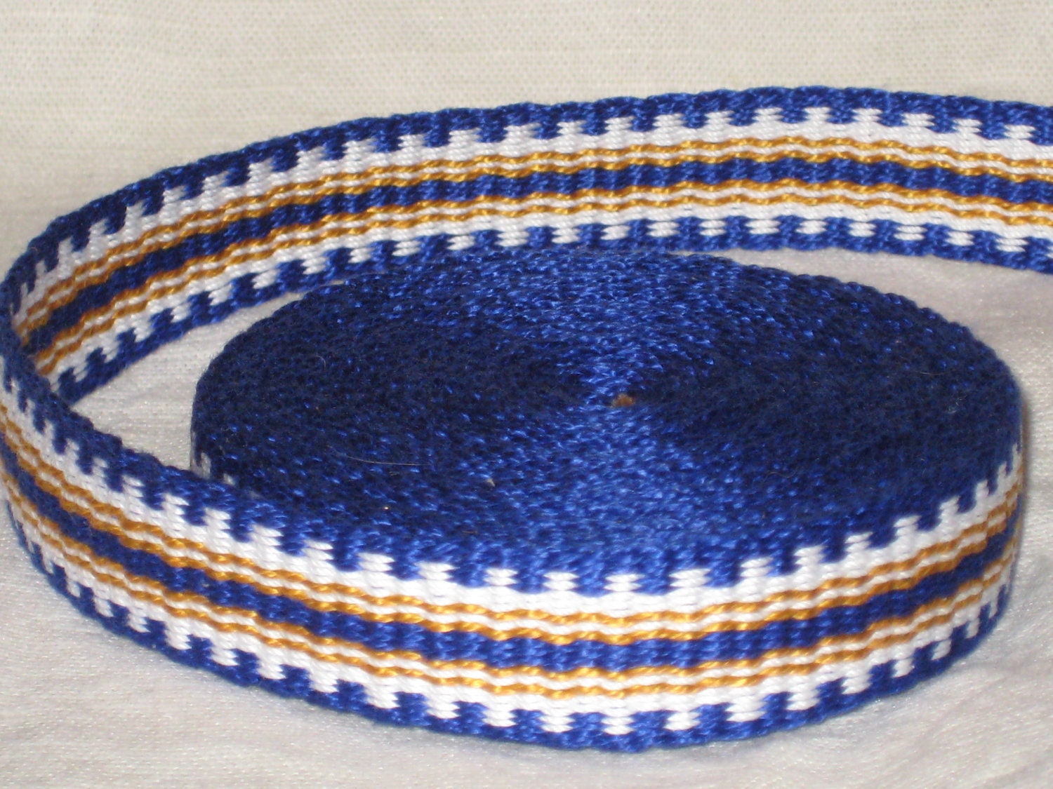 Blue, gold, and white hand woven inkle trim (over 14 feet)